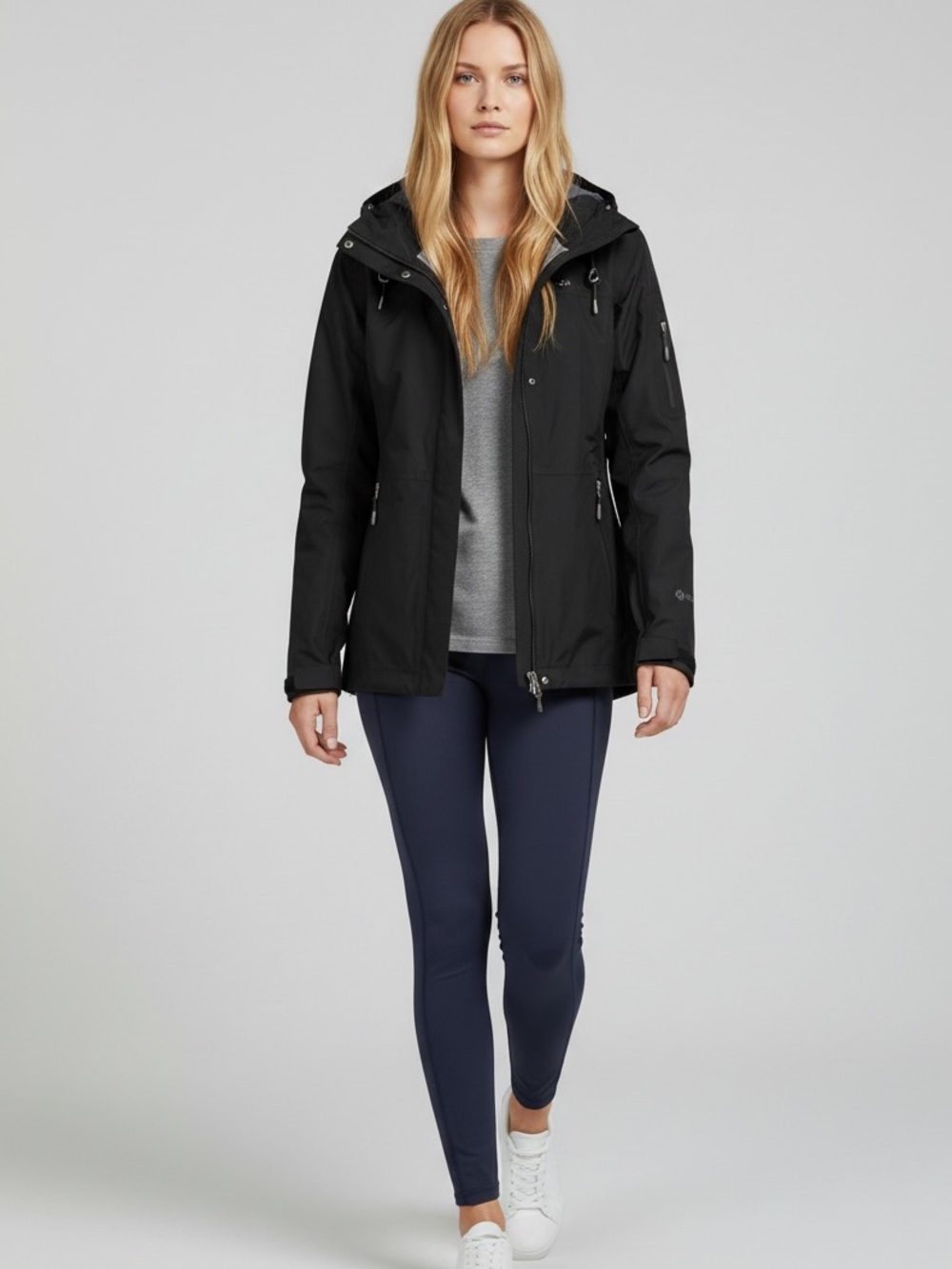 REI  EVENT Waterproof Women’s Black Rain Jacket w/ Hoodie
